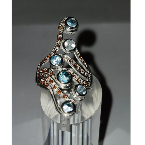 .925 Sterling Silver Bohemian Ring w/ Natural Zircon/Garnet Size 8.5 Value $615 - Picture 1 of 7